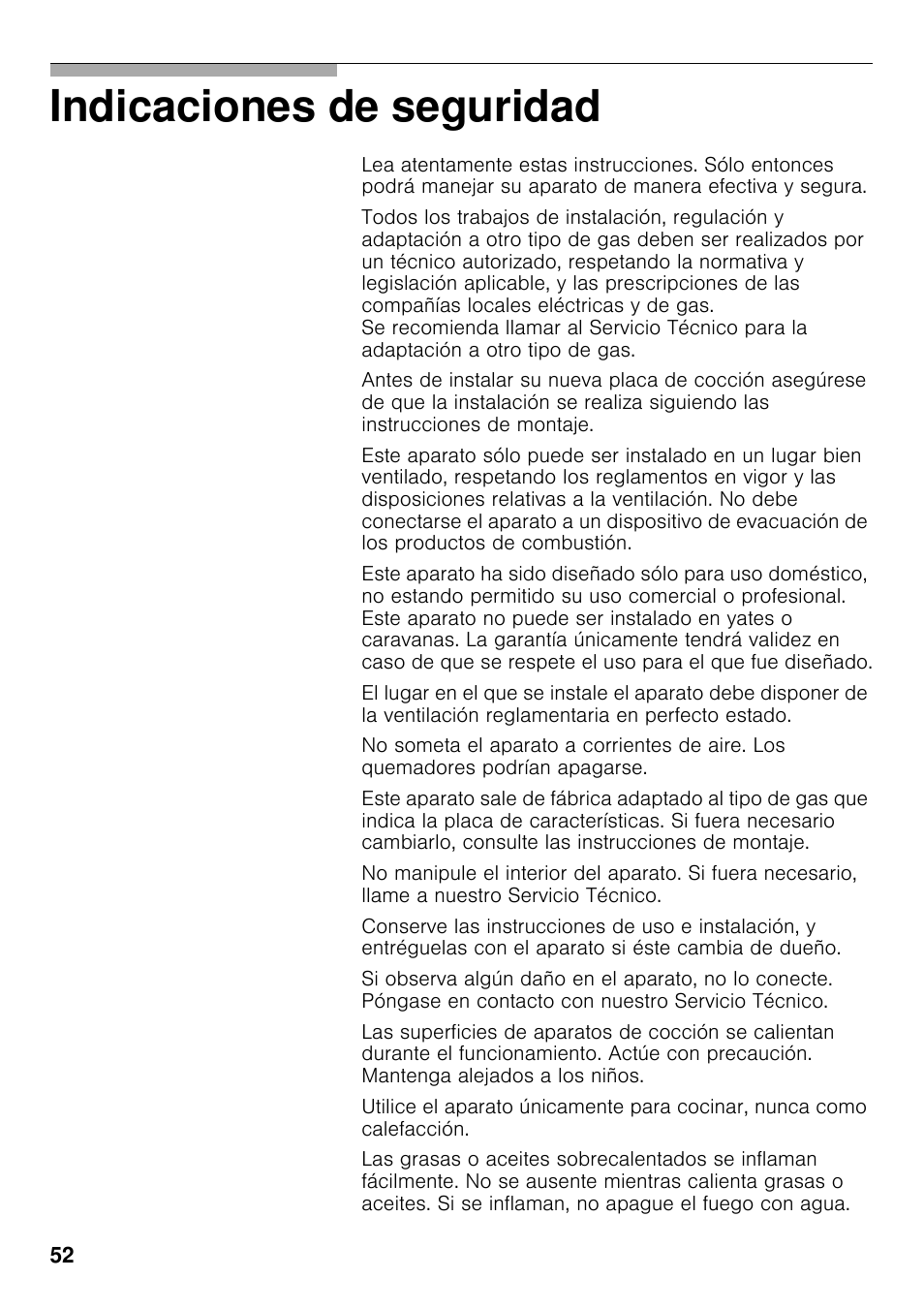 Indicaciones de seguridad | Bosch PRS926F70E Gas-Kochstelle Glaskeramik 90 cm User Manual | Page 51 / 111