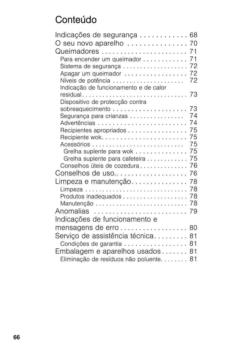 Conteúdo | Bosch PRS926F70E Gas-Kochstelle Glaskeramik 90 cm User Manual | Page 65 / 111