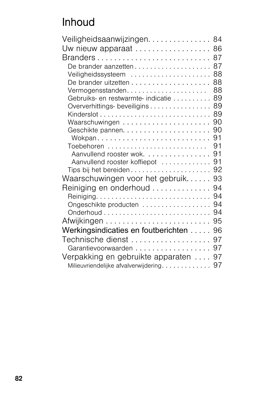 Inhoud | Bosch PRS926F70E Gas-Kochstelle Glaskeramik 90 cm User Manual | Page 81 / 111