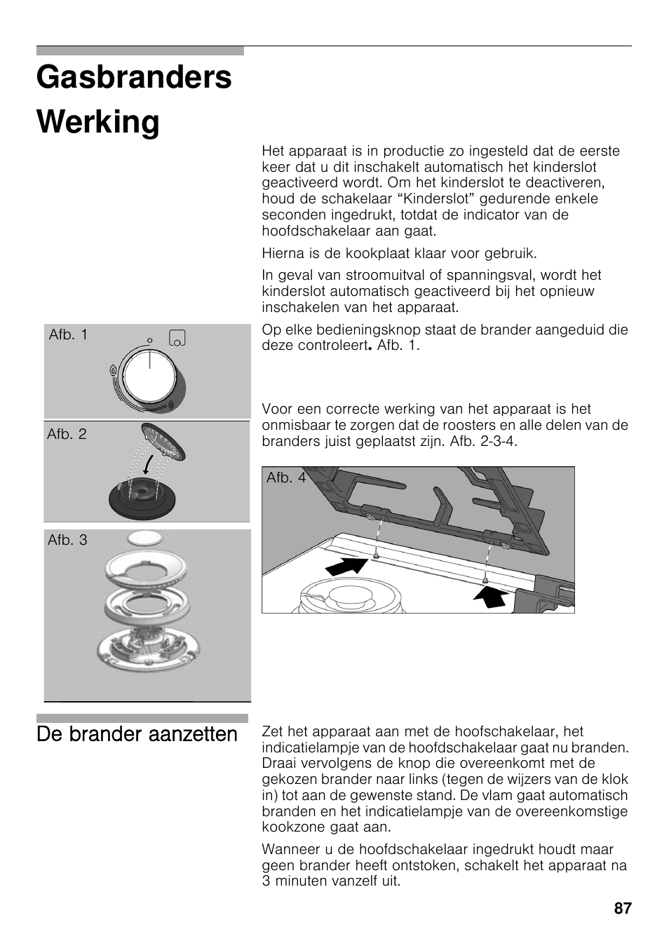 Werking, Gasbranders werking, De brander aanzetten | Bosch PRS926F70E Gas-Kochstelle Glaskeramik 90 cm User Manual | Page 86 / 111