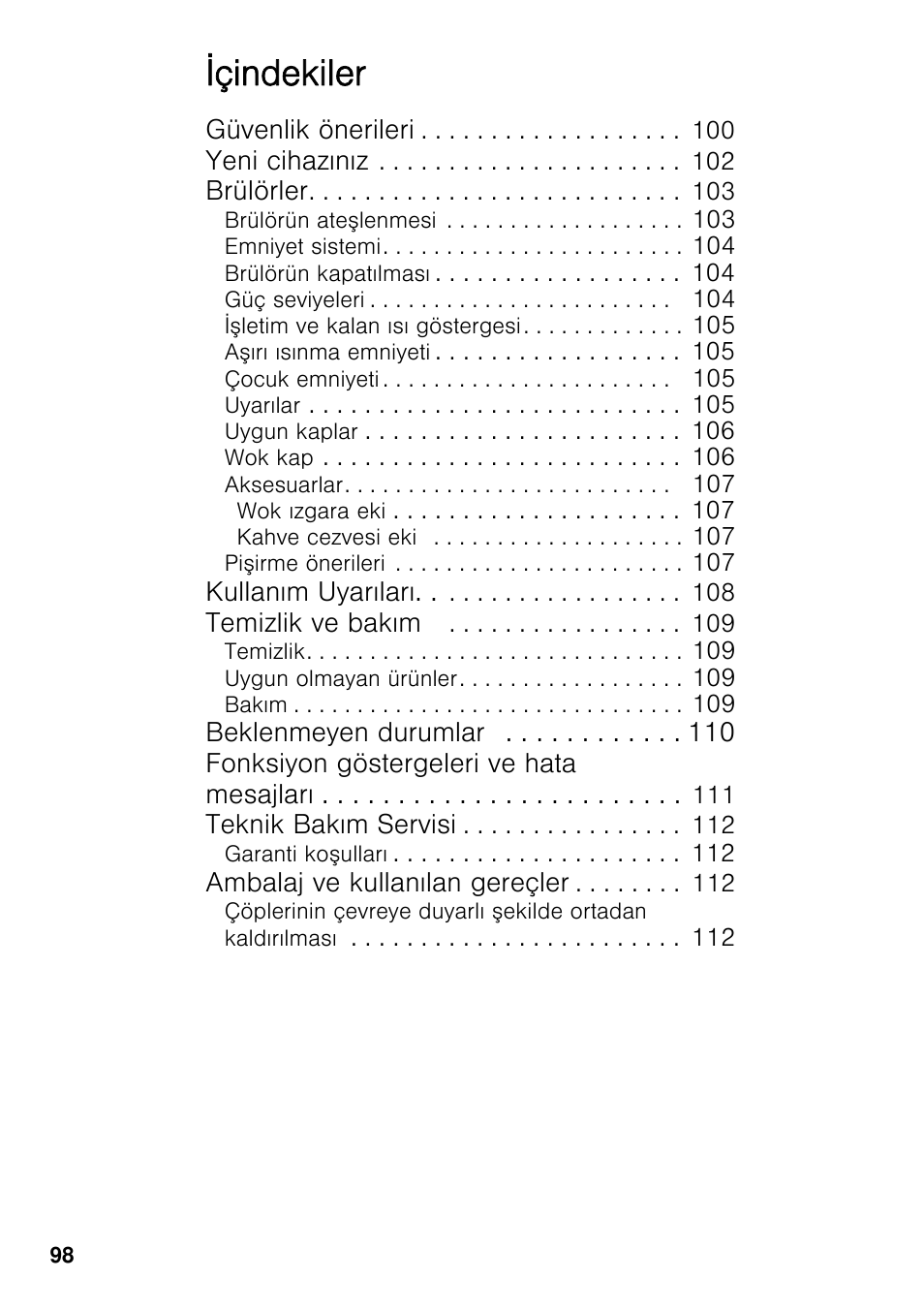 Içindekiler | Bosch PRS926F70E Gas-Kochstelle Glaskeramik 90 cm User Manual | Page 97 / 111