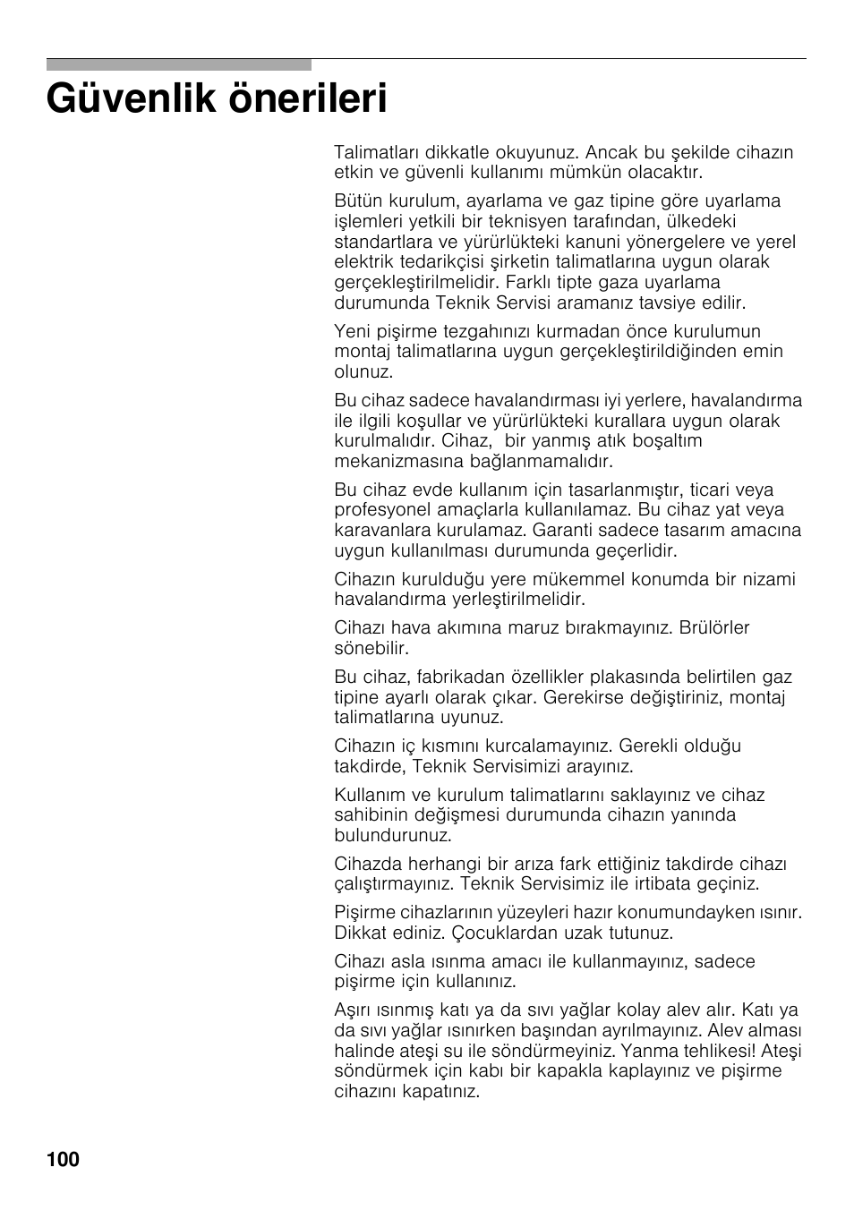 Güvenlik önerileri | Bosch PRS926F70E Gas-Kochstelle Glaskeramik 90 cm User Manual | Page 99 / 111