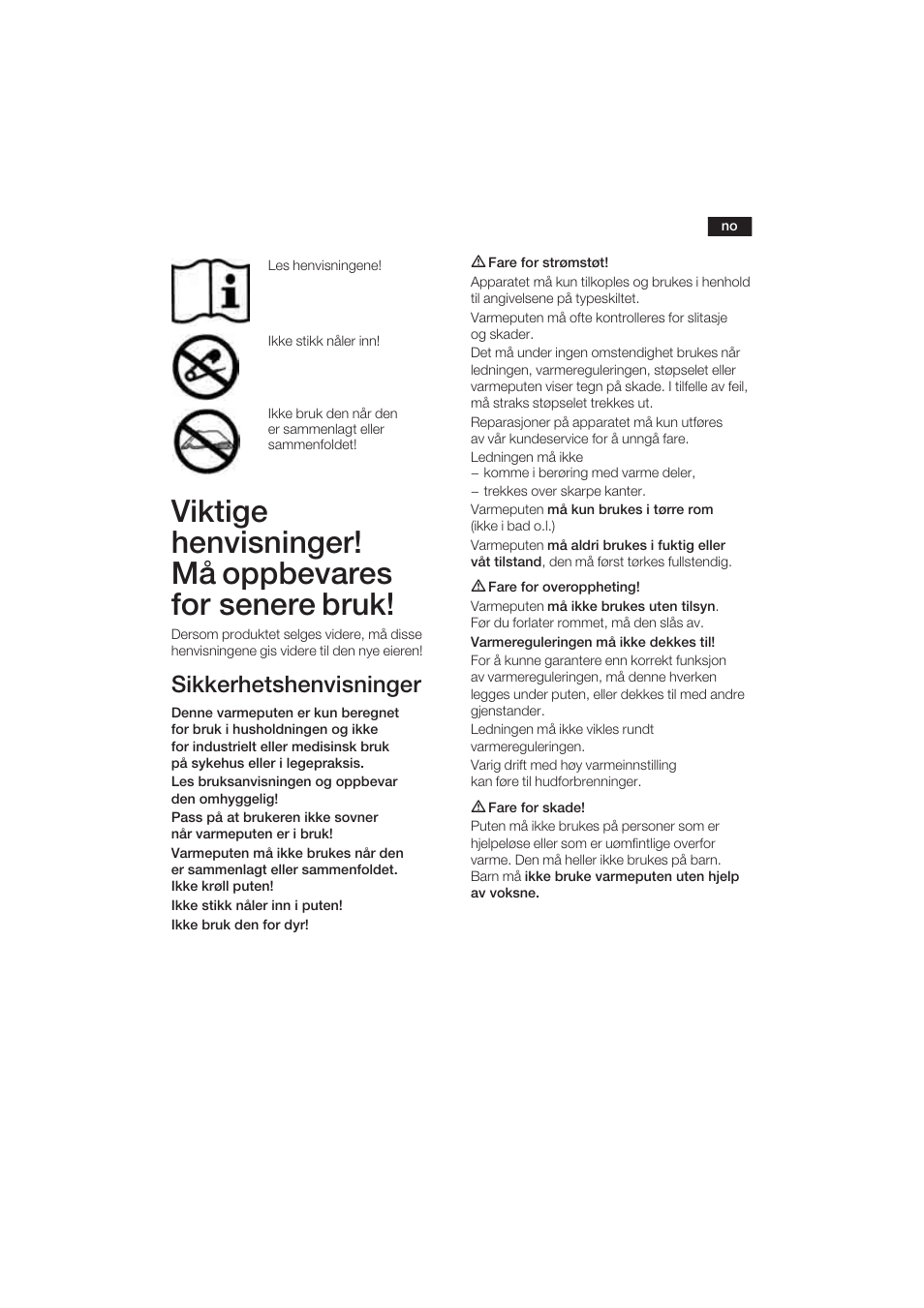 Sikkerhetshenvisninger | Bosch PFP5030 Rücken- und Nackenkissen relaxxtherm sports User Manual | Page 16 / 47