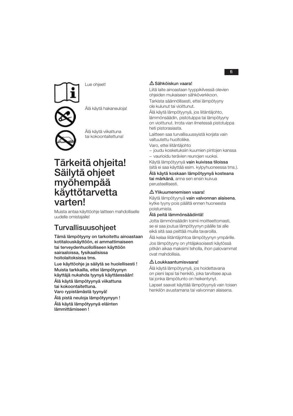 Turvallisuusohjeet | Bosch PFP5030 Rücken- und Nackenkissen relaxxtherm sports User Manual | Page 20 / 47