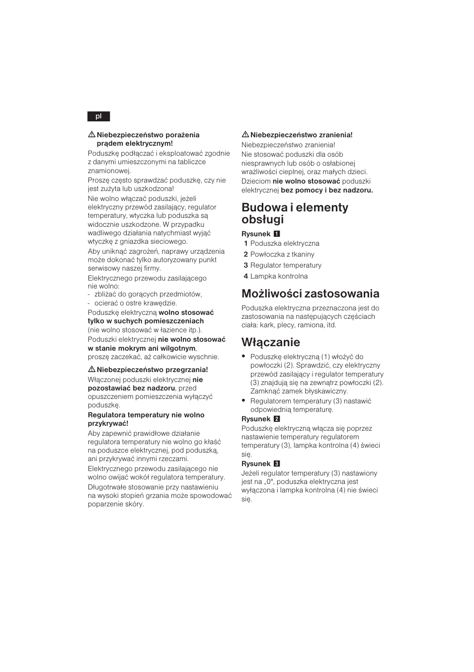 Budowa i elementy obs³ugi, W³¹czanie, Mo¿liwoci zastosowania | Bosch PFP5030 Rücken- und Nackenkissen relaxxtherm sports User Manual | Page 33 / 47