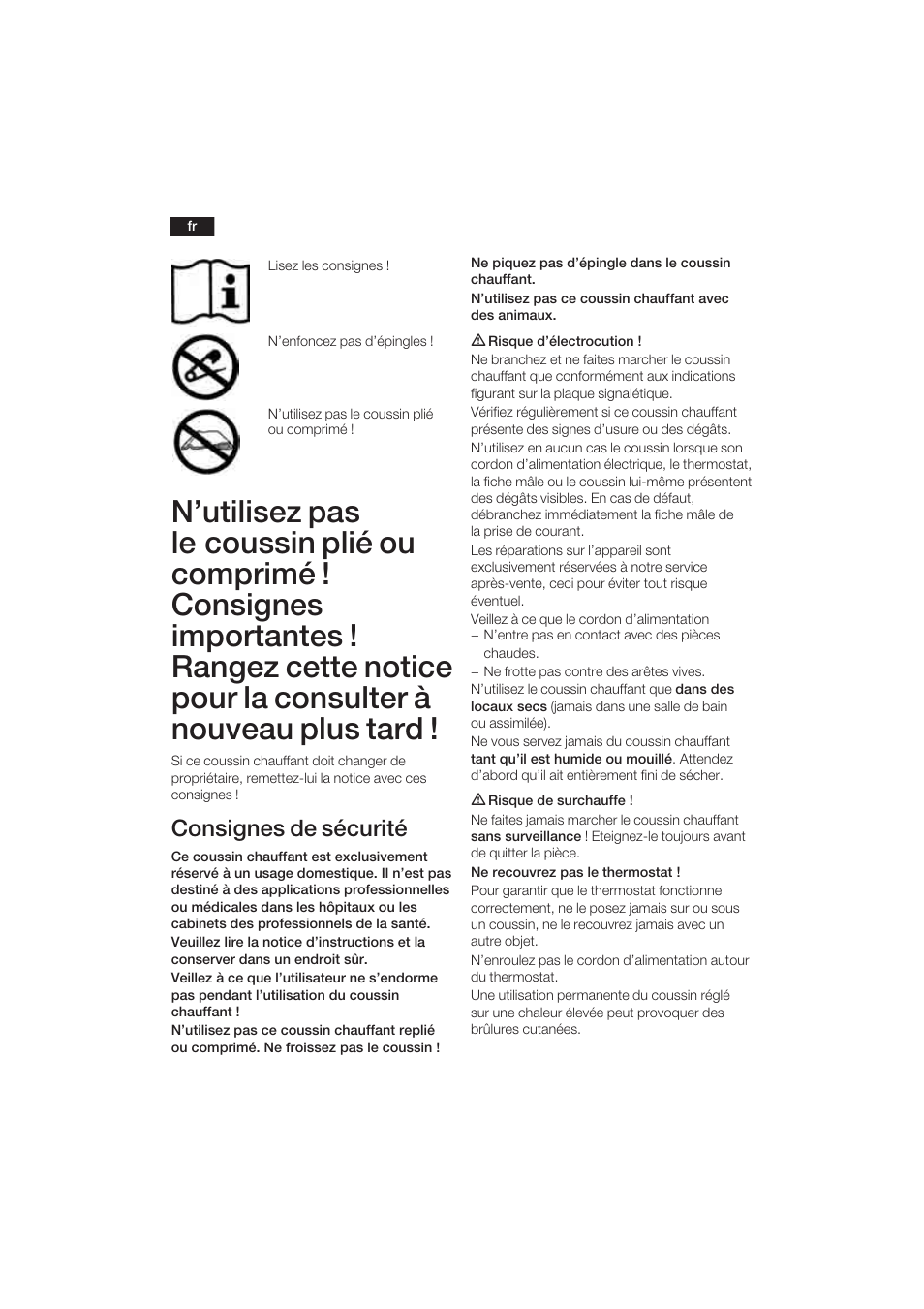 Consignes de sécurité | Bosch PFP5030 Rücken- und Nackenkissen relaxxtherm sports User Manual | Page 7 / 47