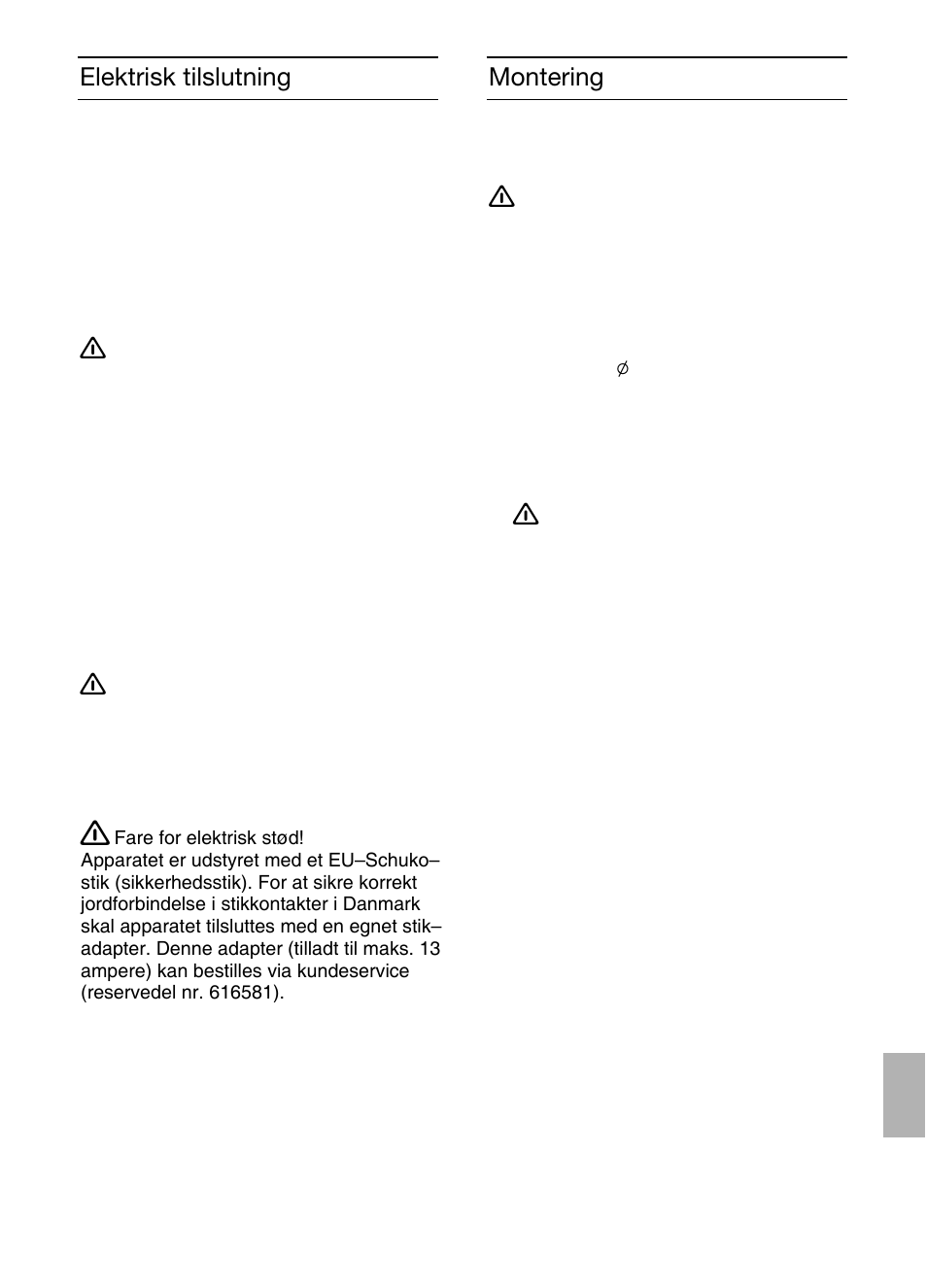 Elektrisk tilslutning, Montering | Bosch DIC046750 Edelstahl Inselesse 40 cm User Manual | Page 61 / 80