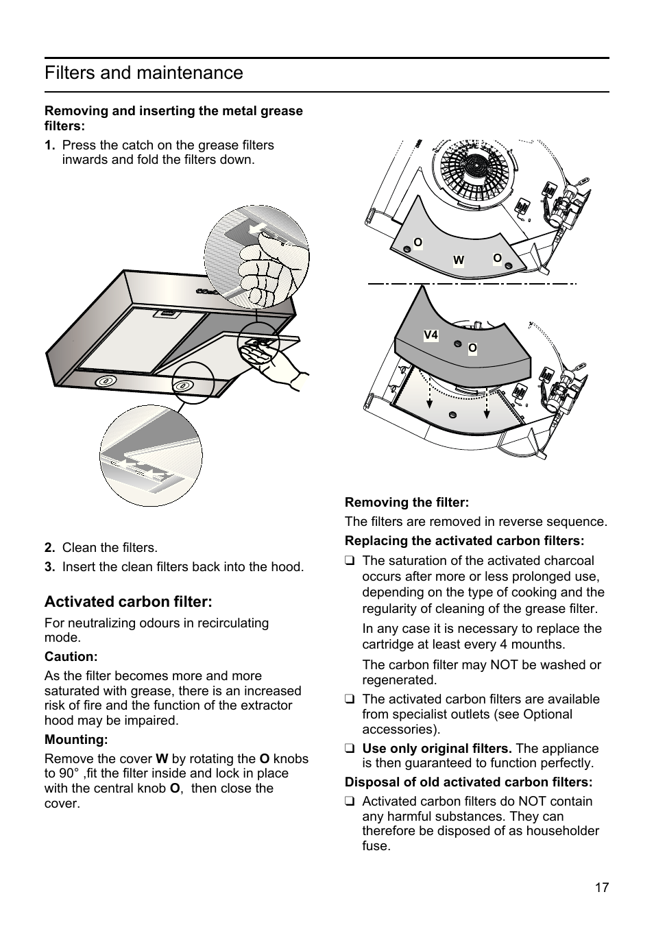 Filters and maintenance | Bosch DHU665E Edelstahl Unterbauhaube 60 cm User Manual | Page 17 / 114