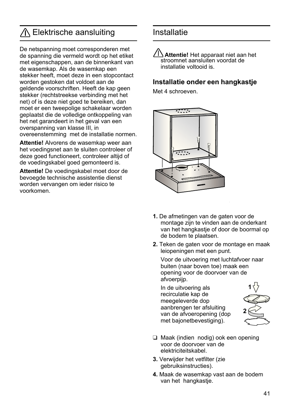 Elektrische aansluiting, Installatie | Bosch DHU665E Edelstahl Unterbauhaube 60 cm User Manual | Page 41 / 114