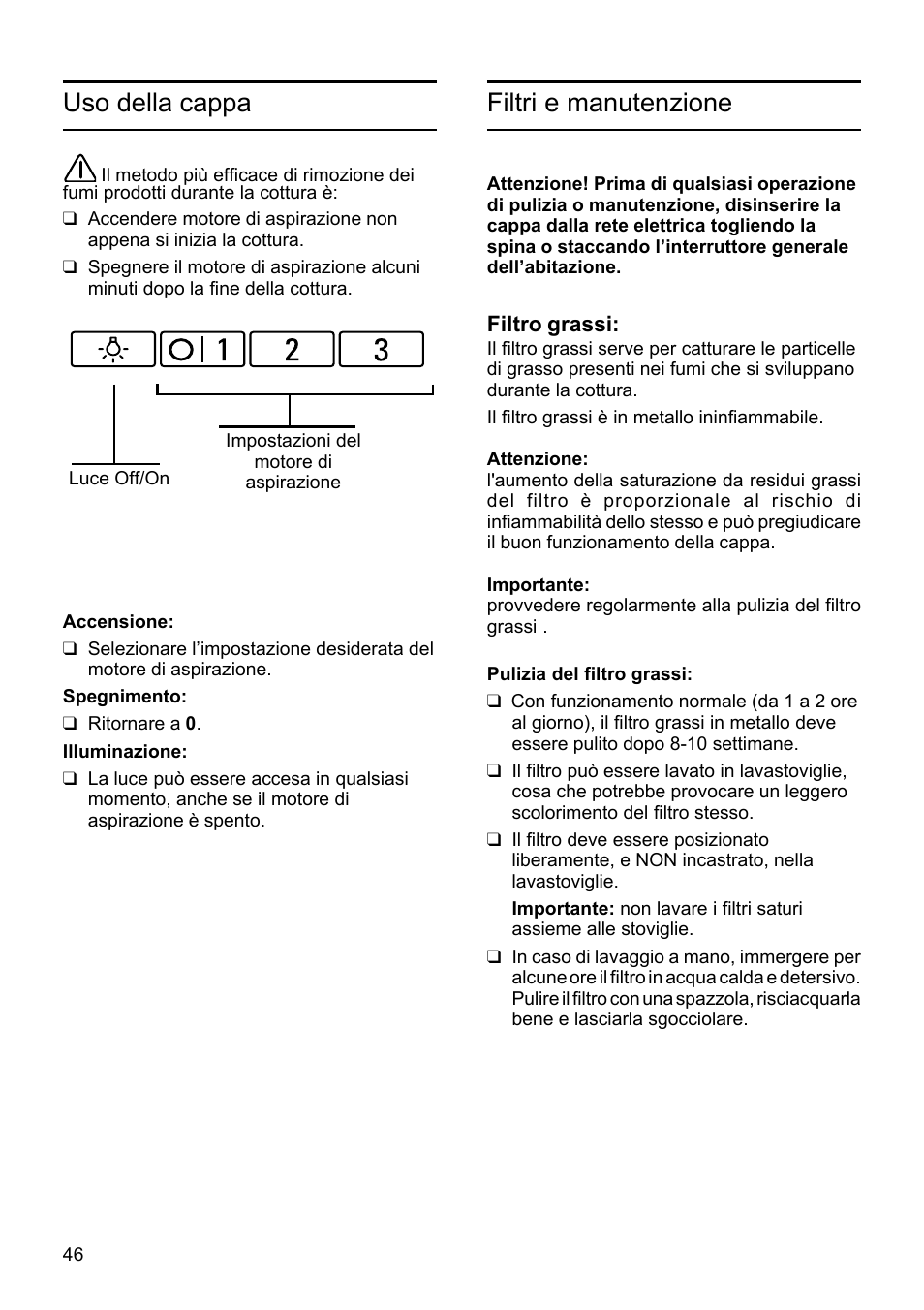 Filtri e manutenzione, Uso della cappa | Bosch DHU665E Edelstahl Unterbauhaube 60 cm User Manual | Page 46 / 114