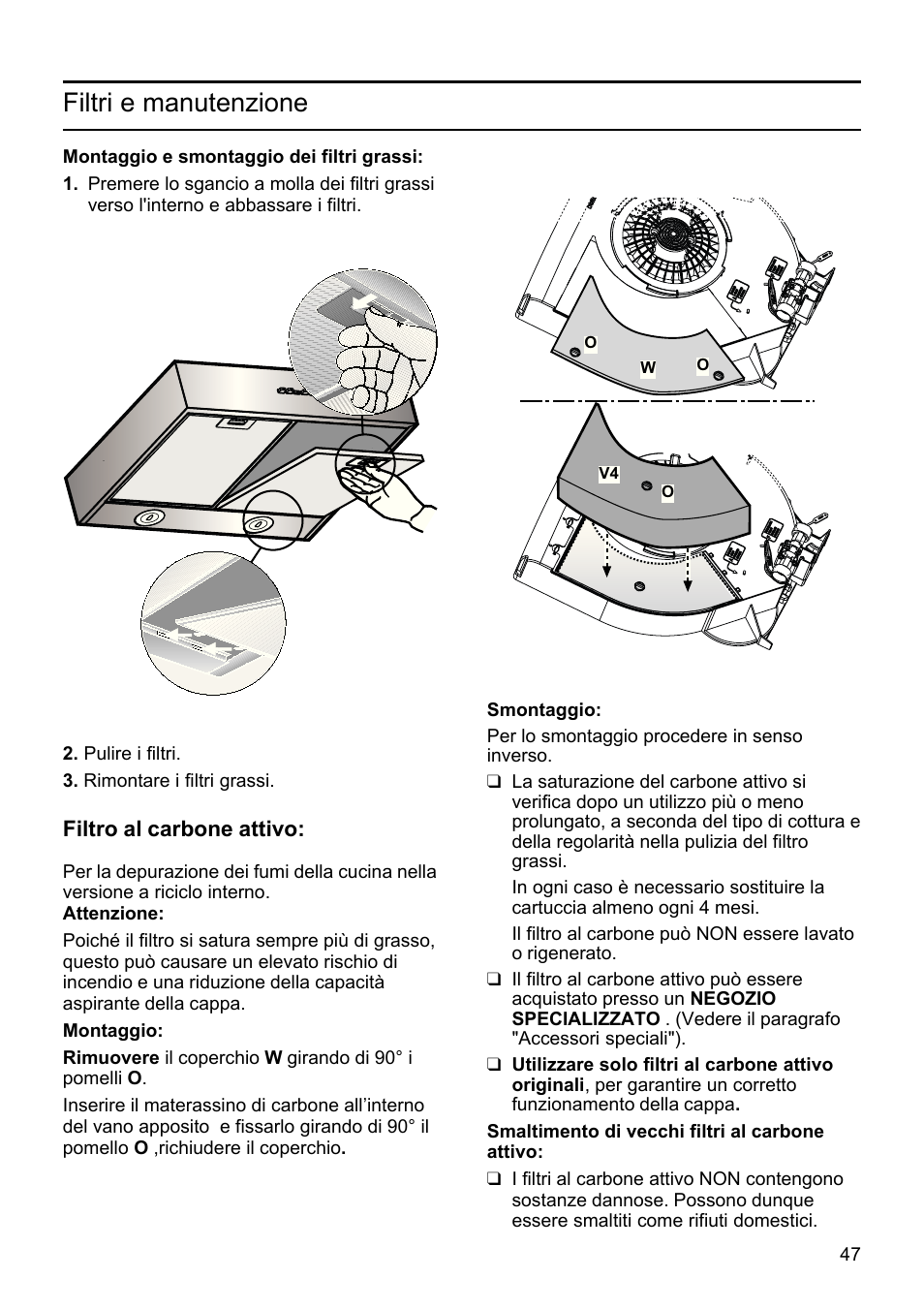 Filtri e manutenzione | Bosch DHU665E Edelstahl Unterbauhaube 60 cm User Manual | Page 47 / 114