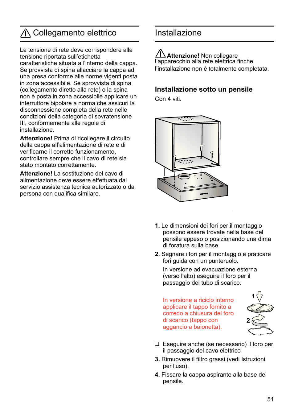 Collegamento elettrico, Installazione | Bosch DHU665E Edelstahl Unterbauhaube 60 cm User Manual | Page 51 / 114