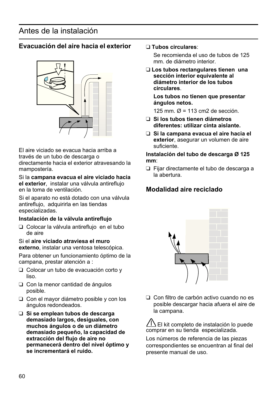 Antes de la instalación | Bosch DHU665E Edelstahl Unterbauhaube 60 cm User Manual | Page 60 / 114