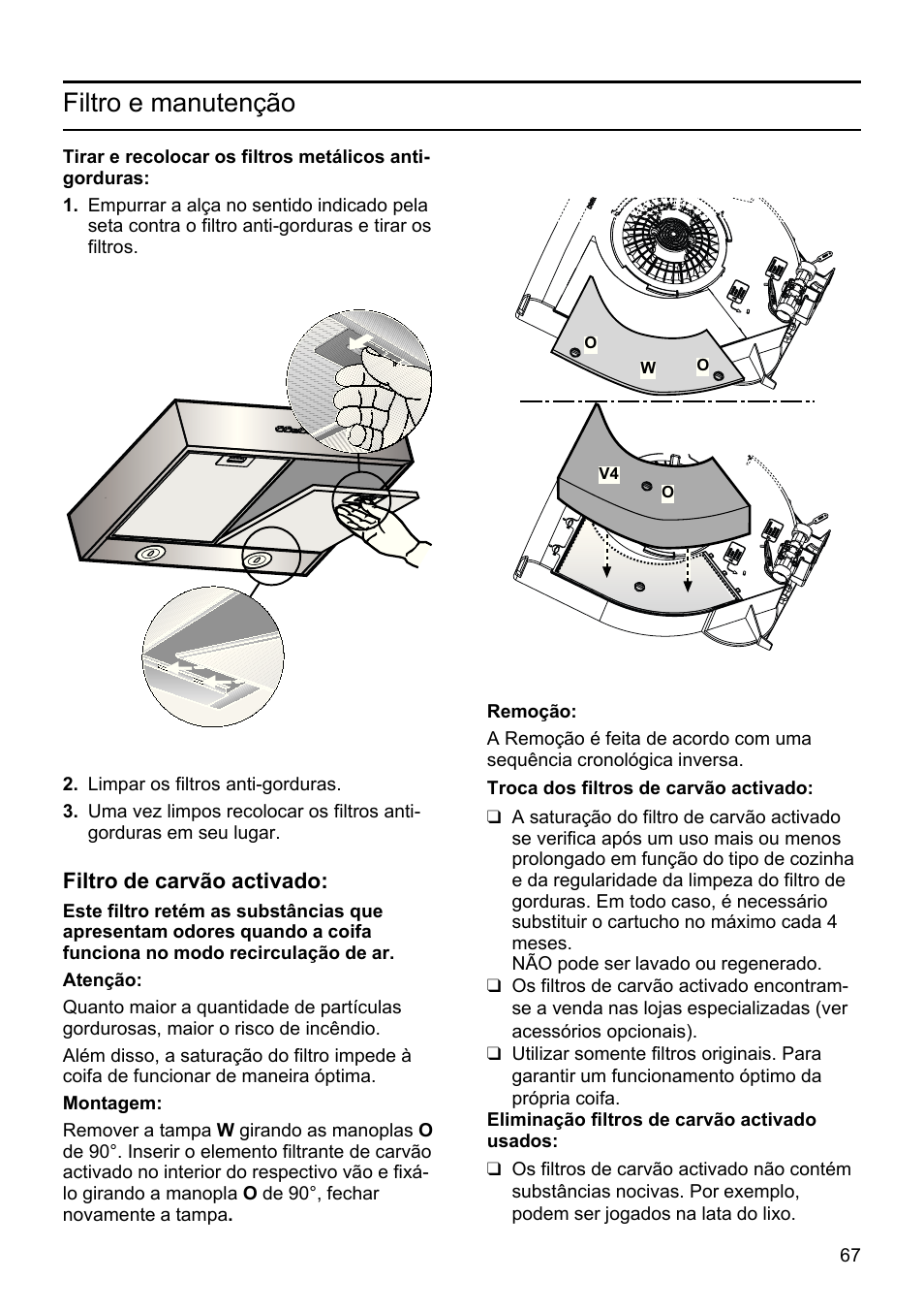 Filtro e manutenção | Bosch DHU665E Edelstahl Unterbauhaube 60 cm User Manual | Page 67 / 114