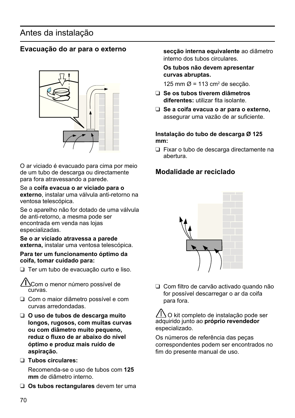 Antes da instalação | Bosch DHU665E Edelstahl Unterbauhaube 60 cm User Manual | Page 70 / 114