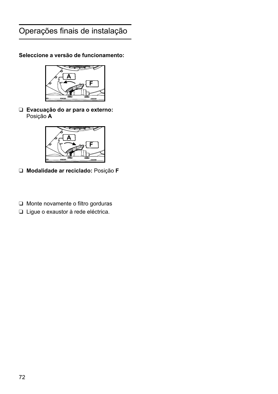 Operações finais de instalação | Bosch DHU665E Edelstahl Unterbauhaube 60 cm User Manual | Page 72 / 114