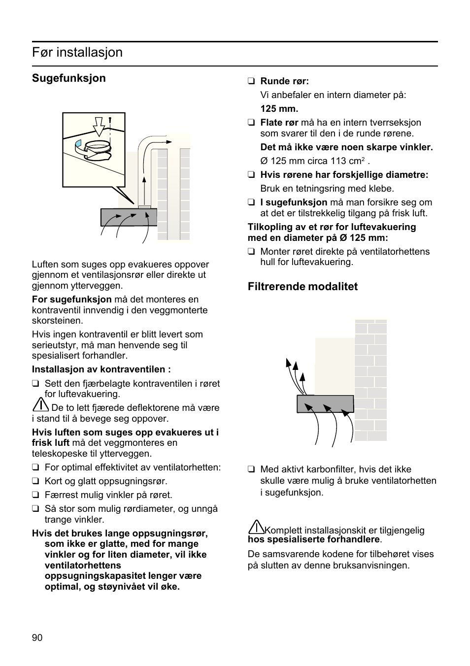 Før installasjon | Bosch DHU665E Edelstahl Unterbauhaube 60 cm User Manual | Page 90 / 114