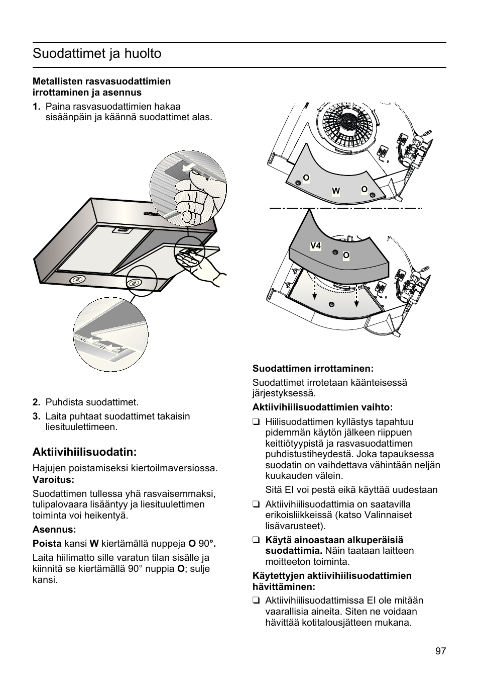 Suodattimet ja huolto | Bosch DHU665E Edelstahl Unterbauhaube 60 cm User Manual | Page 97 / 114