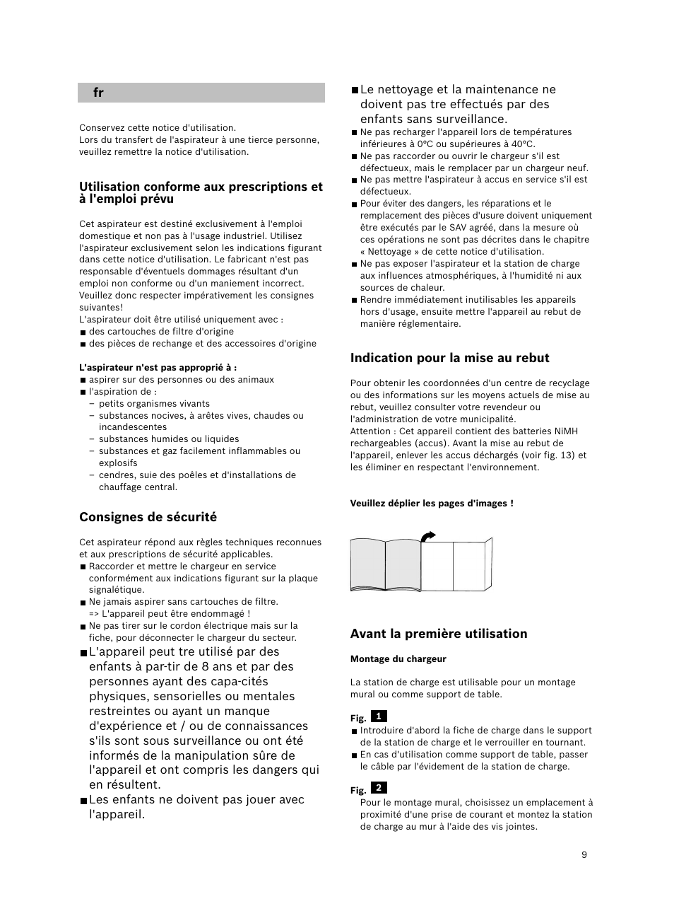 Consignes de sécurité, Indication pour la mise au rebut, Avant la première utilisation | Bosch 6V Dry Akkusauger mit Tisch-Wandhalter BKS4003 deep berry - metallic User Manual | Page 11 / 82