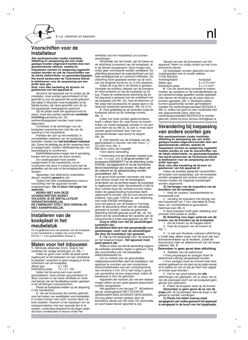 Voorschiften voor de installateur, Verandering bij toepassing van andere soorten gas | Bosch PCX345E Edelstahl Massekochplatten-Schaltermulde Domino User Manual | Page 10 / 16