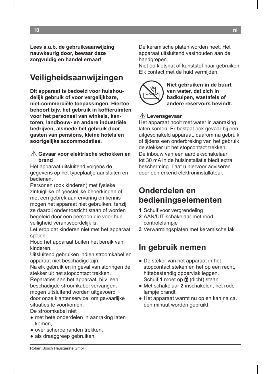 Veiligheidsaanwijzingen, Onderdelen en bedieningselementen | Bosch PHS2004 Haarglätter Purple Passion User Manual | Page 12 / 50