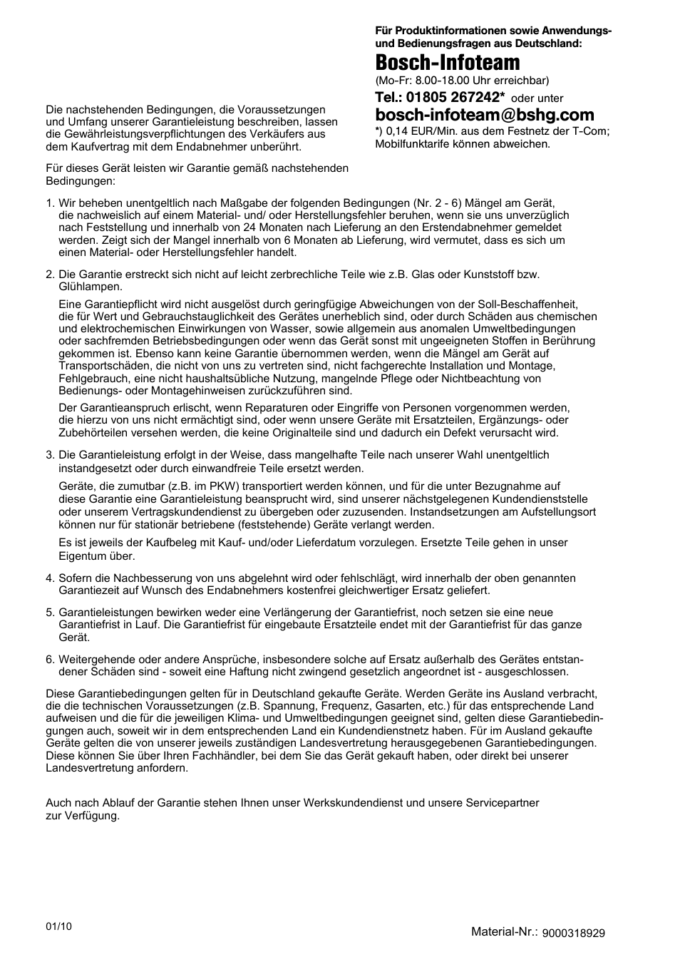 Bosch-infoteam, Garantiebedingungen | Bosch PHS2004 Haarglätter Purple Passion User Manual | Page 50 / 50