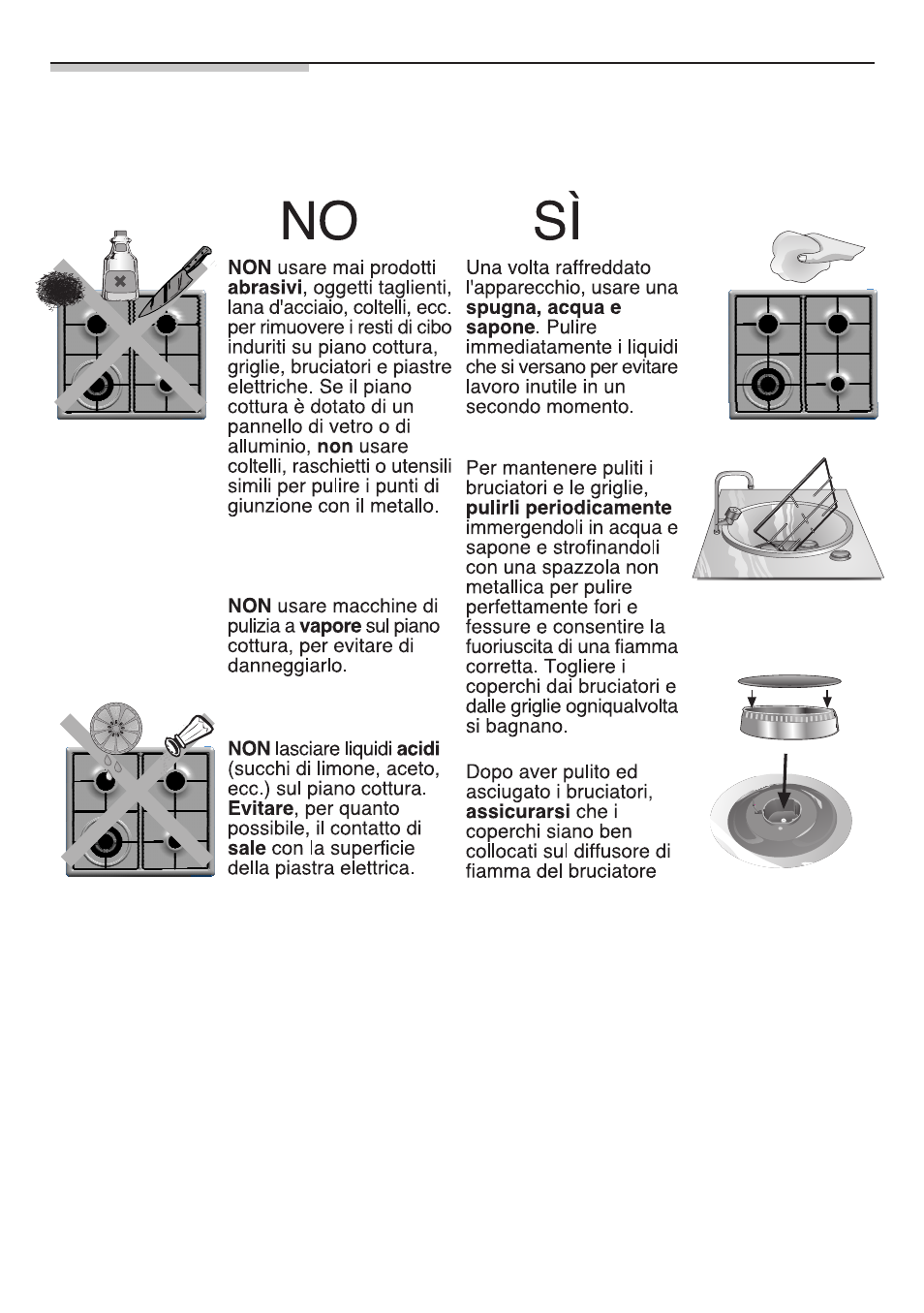 Relative alla pulizia ed alla conservazione | Bosch NNH615XEU Gas-Kochfeld Edelstahl 60 cm User Manual | Page 48 / 98