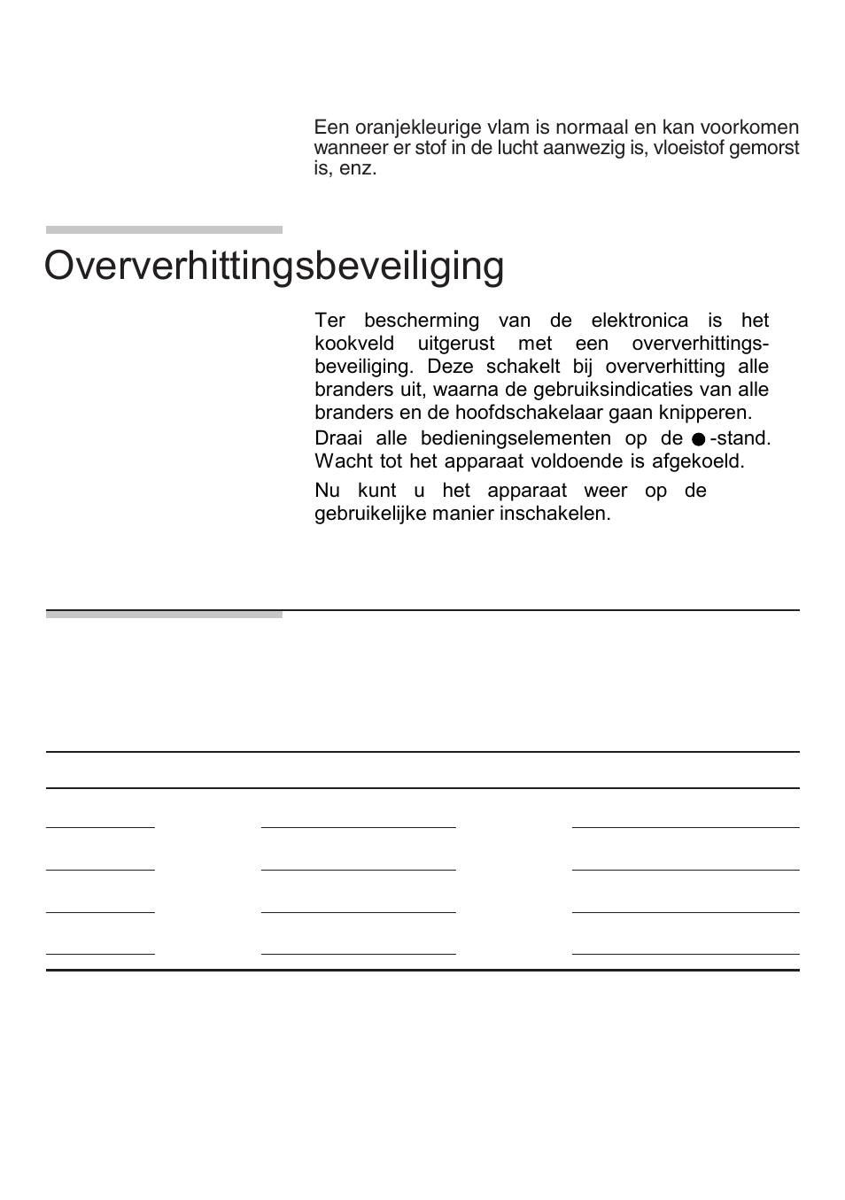 Aanbevolen diameter voor de pan (cm), Oververhittingsbeveiliging | Bosch NNH615XEU Gas-Kochfeld Edelstahl 60 cm User Manual | Page 69 / 98