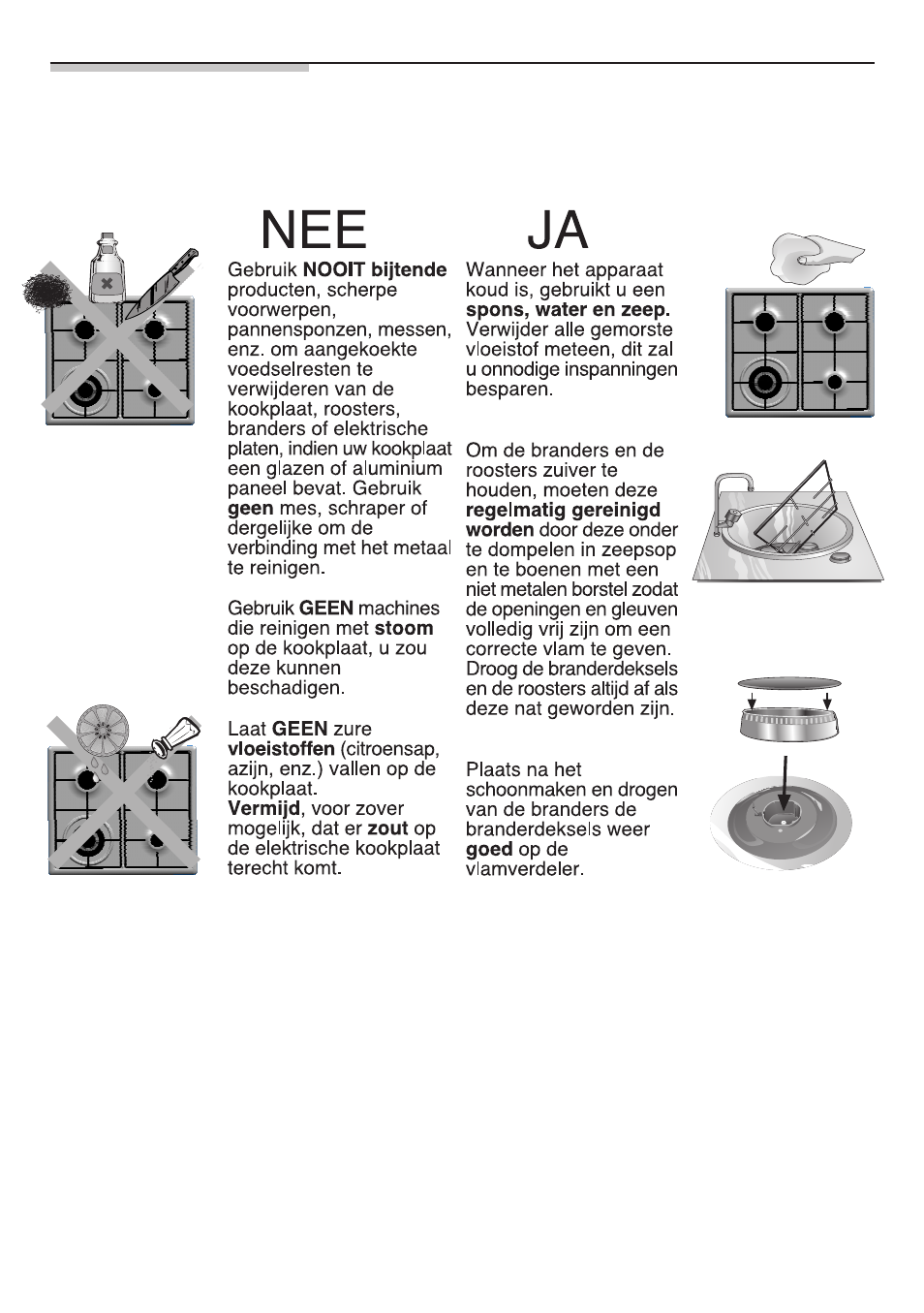 Opmerkingen m.b.t. het schoonmaken en onderhouden | Bosch NNH615XEU Gas-Kochfeld Edelstahl 60 cm User Manual | Page 72 / 98