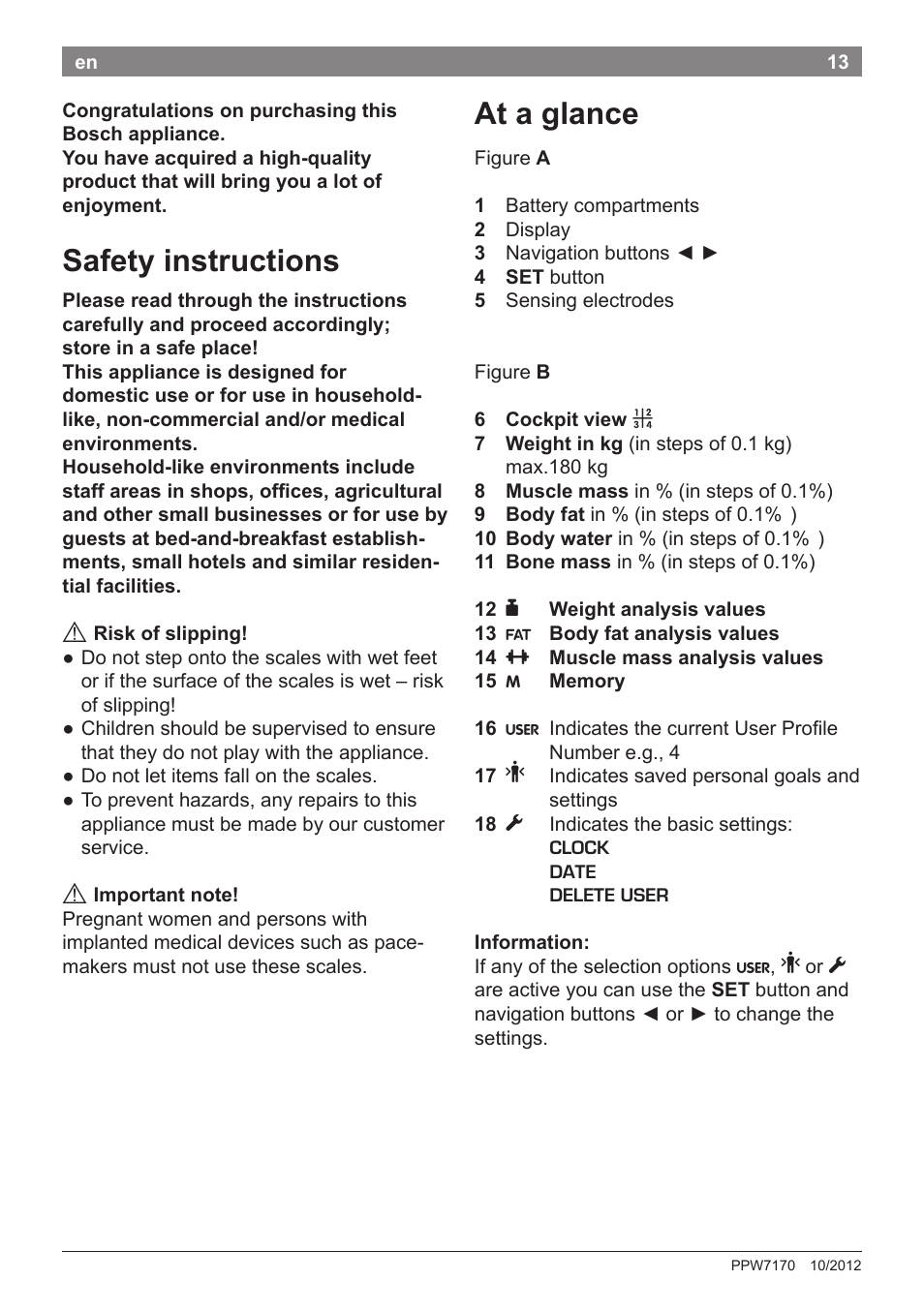 Safety instructions, At a glance | Bosch PPW7170 Analysewaage elektronisch AxxenceAnalysis Graphic User Manual | Page 13 / 137