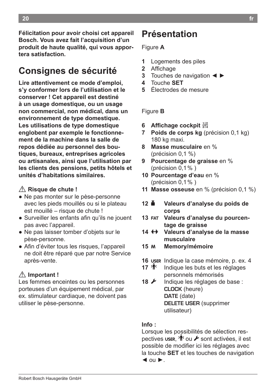 Consignes de sécurité, Présentation | Bosch PPW7170 Analysewaage elektronisch AxxenceAnalysis Graphic User Manual | Page 20 / 137