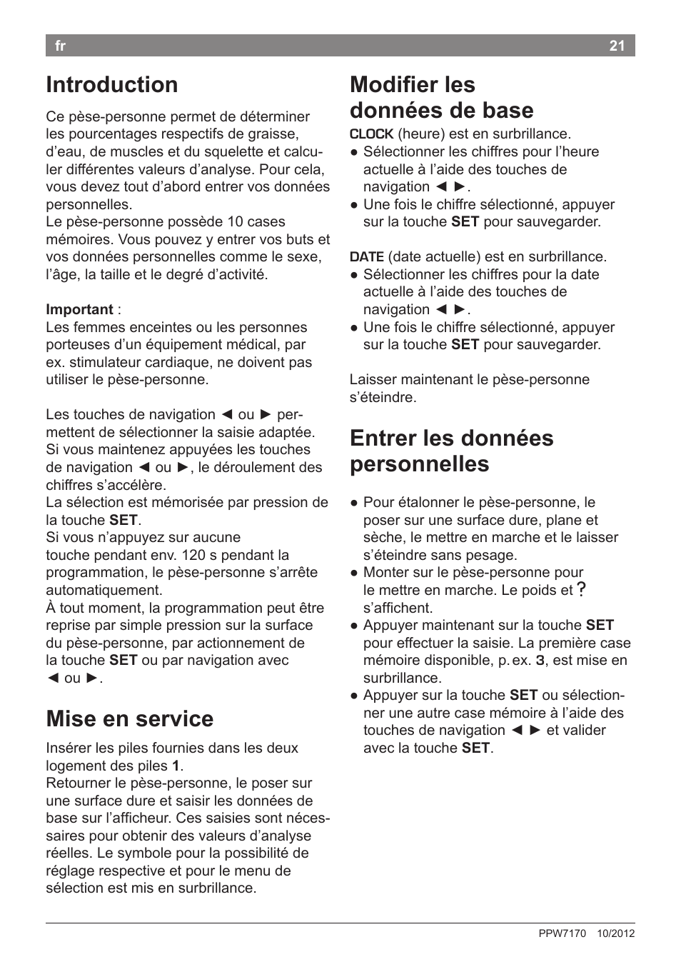 Modifier les données de base, Entrer les données personnelles, Introduction | Mise en service | Bosch PPW7170 Analysewaage elektronisch AxxenceAnalysis Graphic User Manual | Page 21 / 137