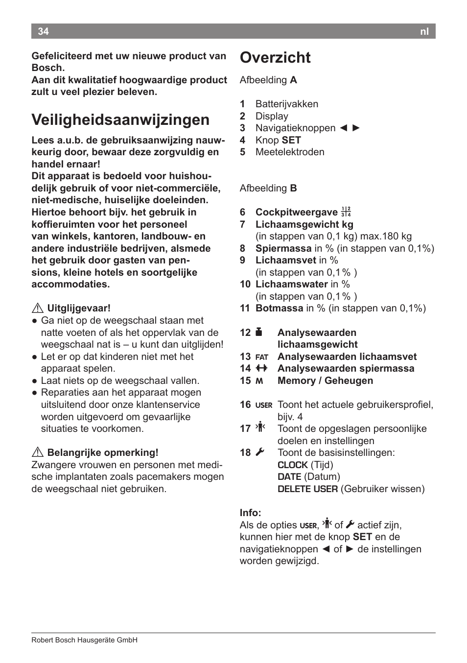 Veiligheidsaanwijzingen, Overzicht | Bosch PPW7170 Analysewaage elektronisch AxxenceAnalysis Graphic User Manual | Page 34 / 137