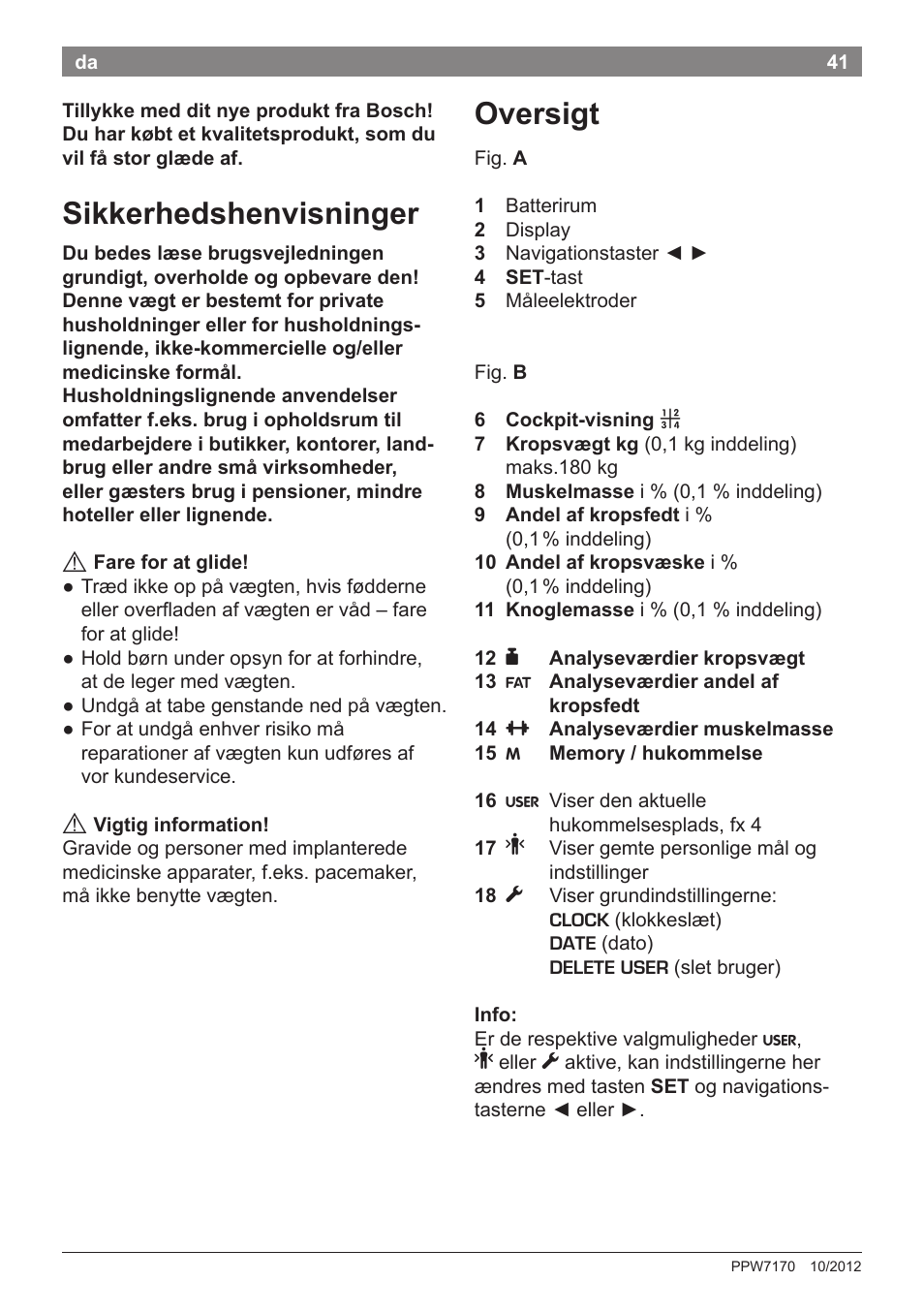 Sikkerhedshenvisninger, Oversigt | Bosch PPW7170 Analysewaage elektronisch AxxenceAnalysis Graphic User Manual | Page 41 / 137