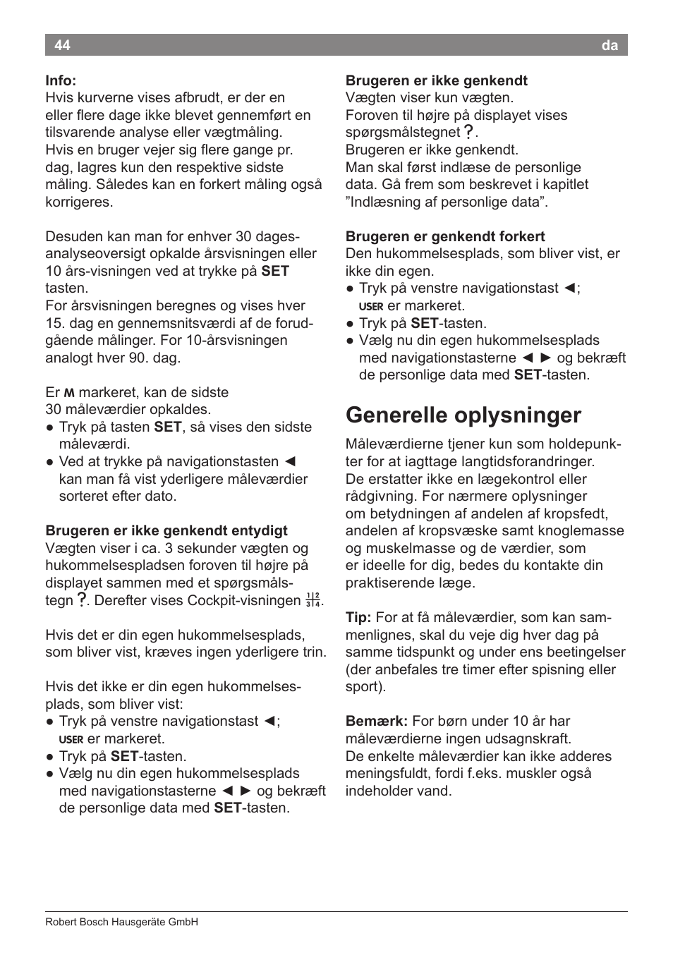Generelle oplysninger | Bosch PPW7170 Analysewaage elektronisch AxxenceAnalysis Graphic User Manual | Page 44 / 137