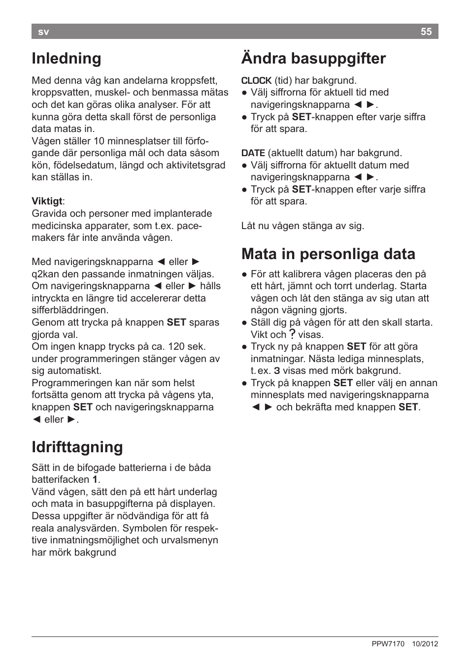 Ändra basuppgifter, Mata in personliga data, Inledning | Idrifttagning | Bosch PPW7170 Analysewaage elektronisch AxxenceAnalysis Graphic User Manual | Page 55 / 137