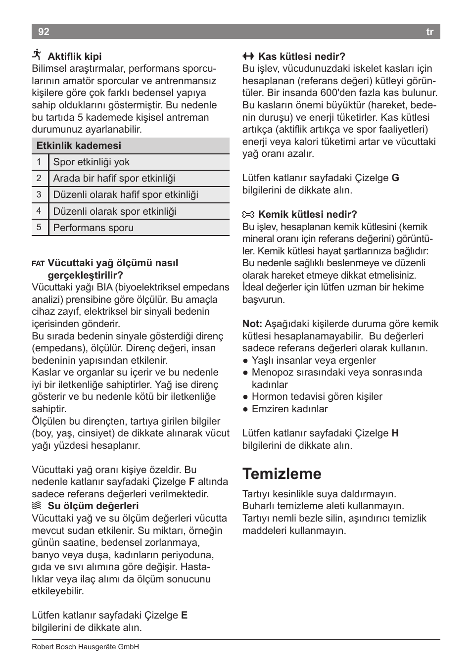 Temizleme | Bosch PPW7170 Analysewaage elektronisch AxxenceAnalysis Graphic User Manual | Page 92 / 137