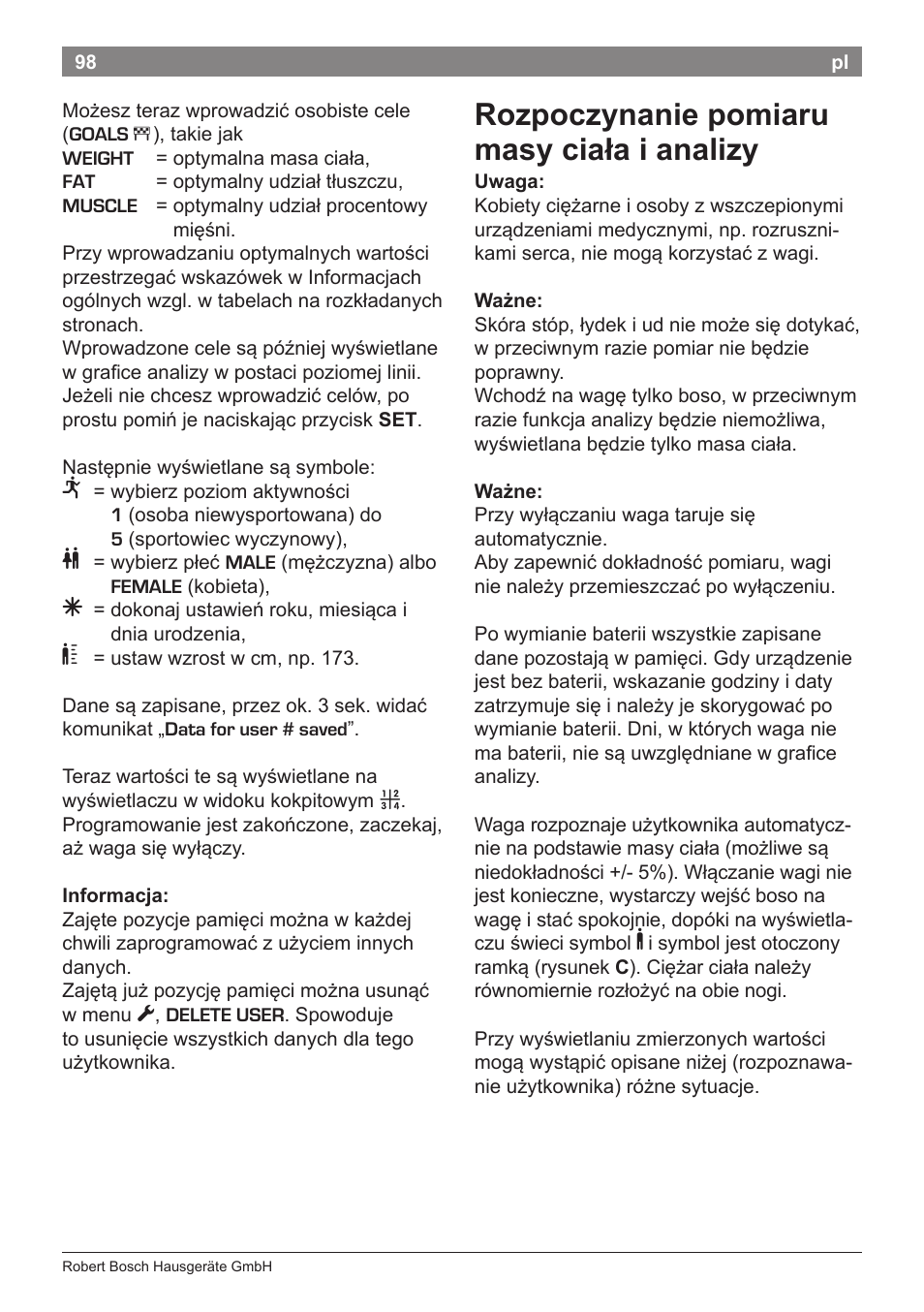 Rozpoczynanie pomiaru masy ciała i analizy | Bosch PPW7170 Analysewaage elektronisch AxxenceAnalysis Graphic User Manual | Page 98 / 137