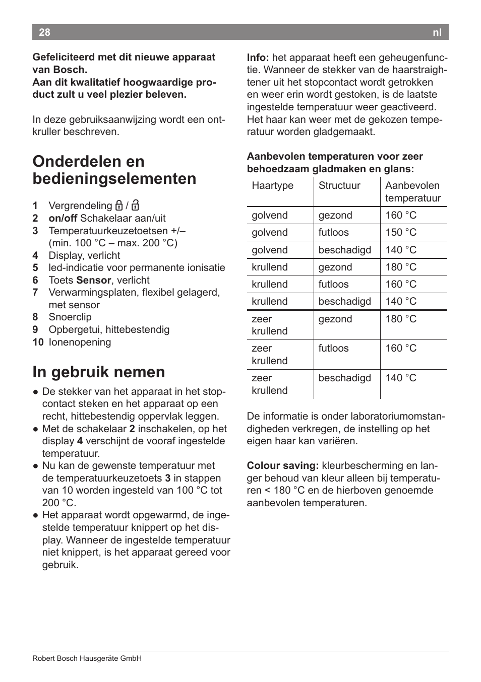 Onderdelen en bedieningselementen | Bosch PHS8667 Haarglätter ProSalon SensorProtection User Manual | Page 32 / 134