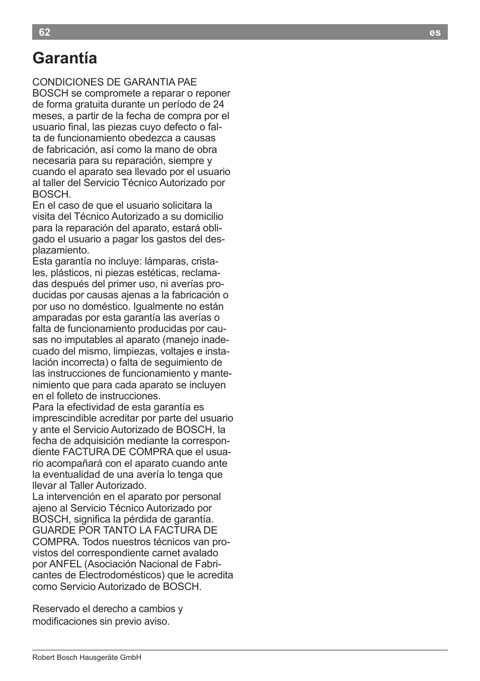 Garantía | Bosch PHS8667 Haarglätter ProSalon SensorProtection User Manual | Page 66 / 134