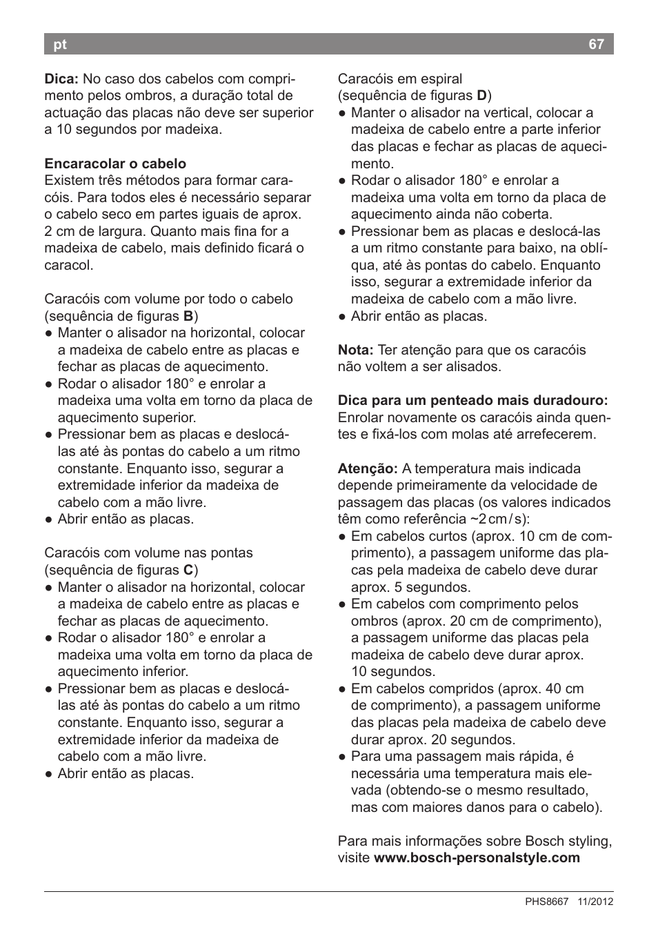 Bosch PHS8667 Haarglätter ProSalon SensorProtection User Manual | Page 71 / 134