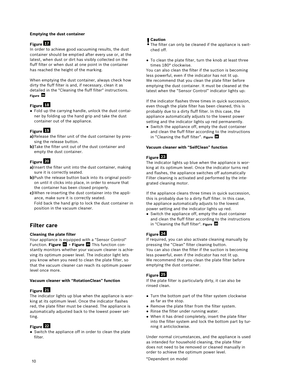 Filtercare | Bosch Roxx´x HomeProfessional Beutelloser Bodenstaubsauger BGS6PRO2 titanium User Manual | Page 10 / 117