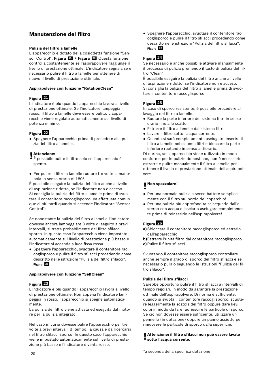 Manutenzionedelﬁltro | Bosch Roxx´x HomeProfessional Beutelloser Bodenstaubsauger BGS6PRO2 titanium User Manual | Page 20 / 117