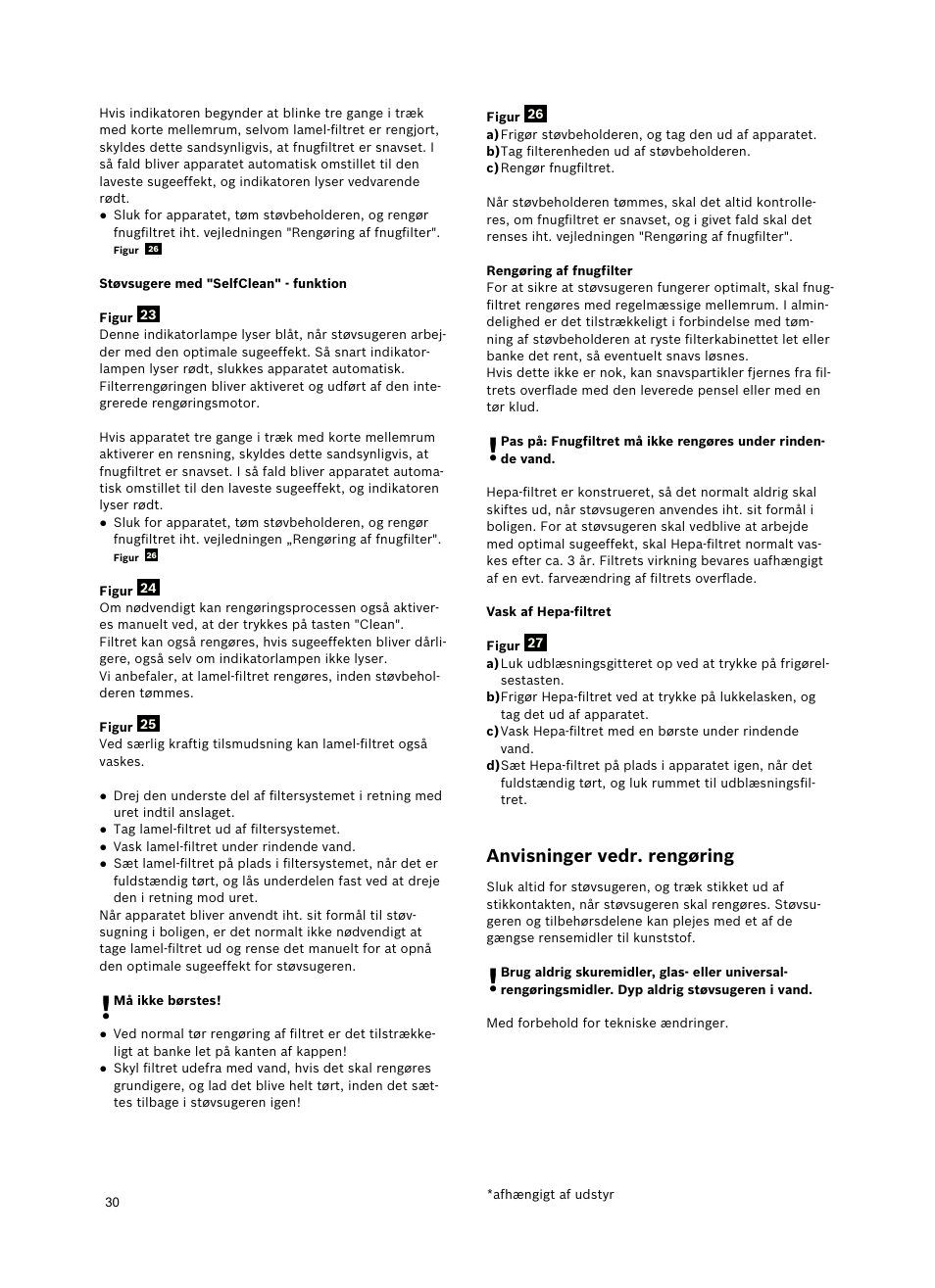 Anvisningervedr.rengøring | Bosch Roxx´x HomeProfessional Beutelloser Bodenstaubsauger BGS6PRO2 titanium User Manual | Page 30 / 117