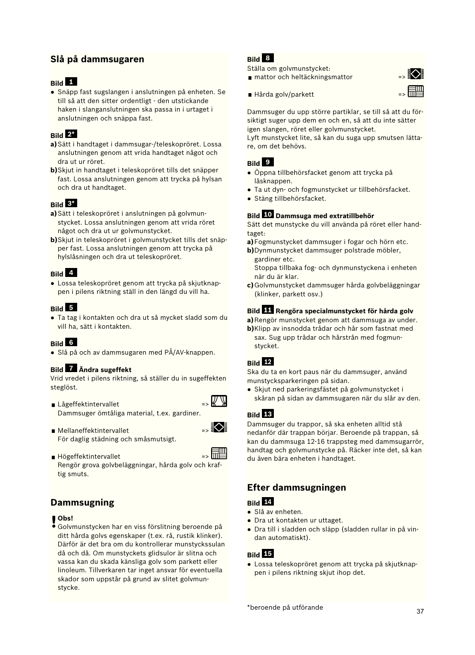 Slåpådammsugaren, Dammsugning, Efterdammsugningen | Bosch Roxx´x HomeProfessional Beutelloser Bodenstaubsauger BGS6PRO2 titanium User Manual | Page 37 / 117