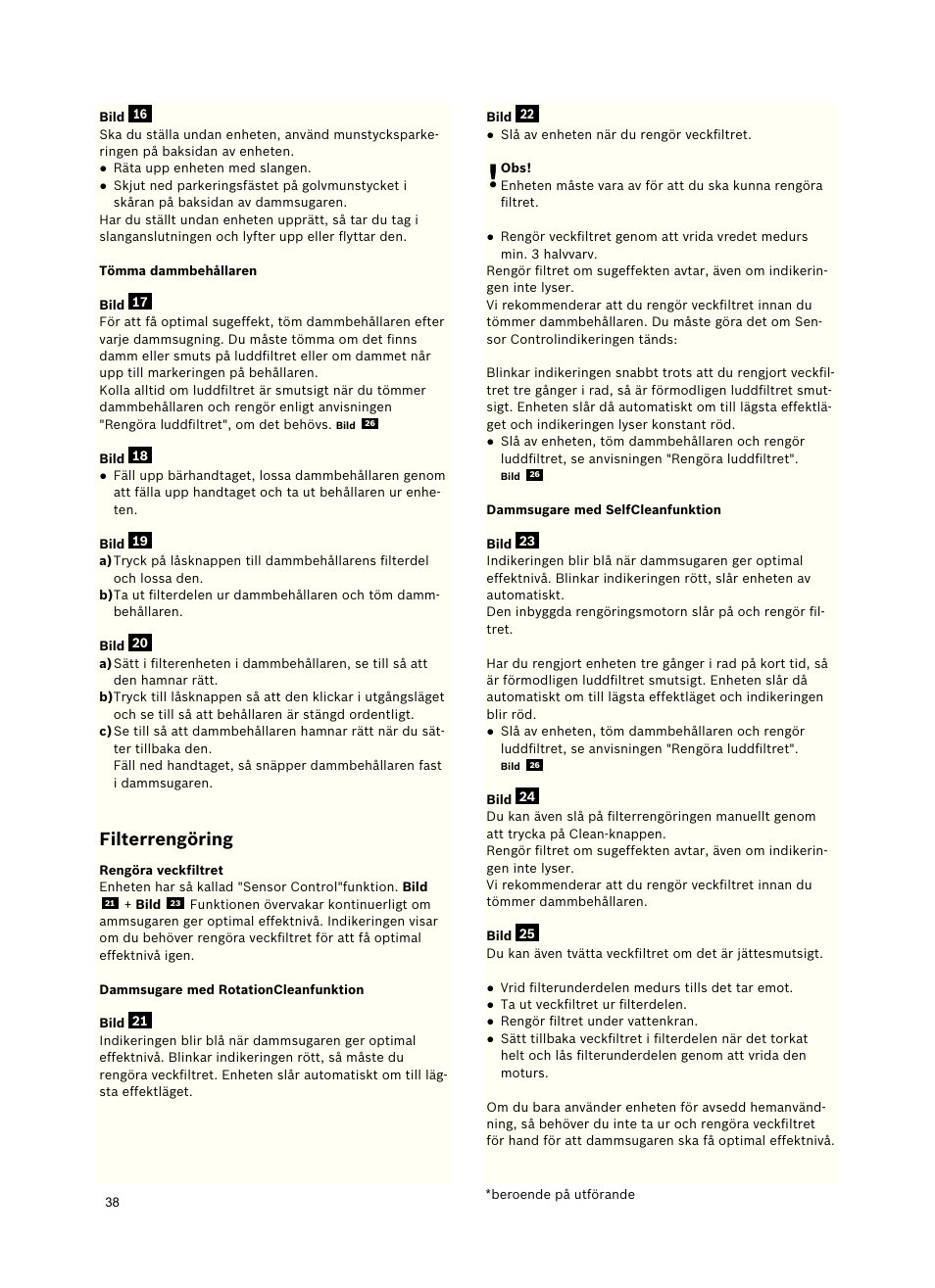 Filterrengöring | Bosch Roxx´x HomeProfessional Beutelloser Bodenstaubsauger BGS6PRO2 titanium User Manual | Page 38 / 117