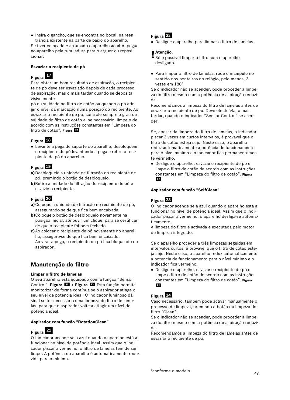 Manutençãodoﬁltro | Bosch Roxx´x HomeProfessional Beutelloser Bodenstaubsauger BGS6PRO2 titanium User Manual | Page 47 / 117