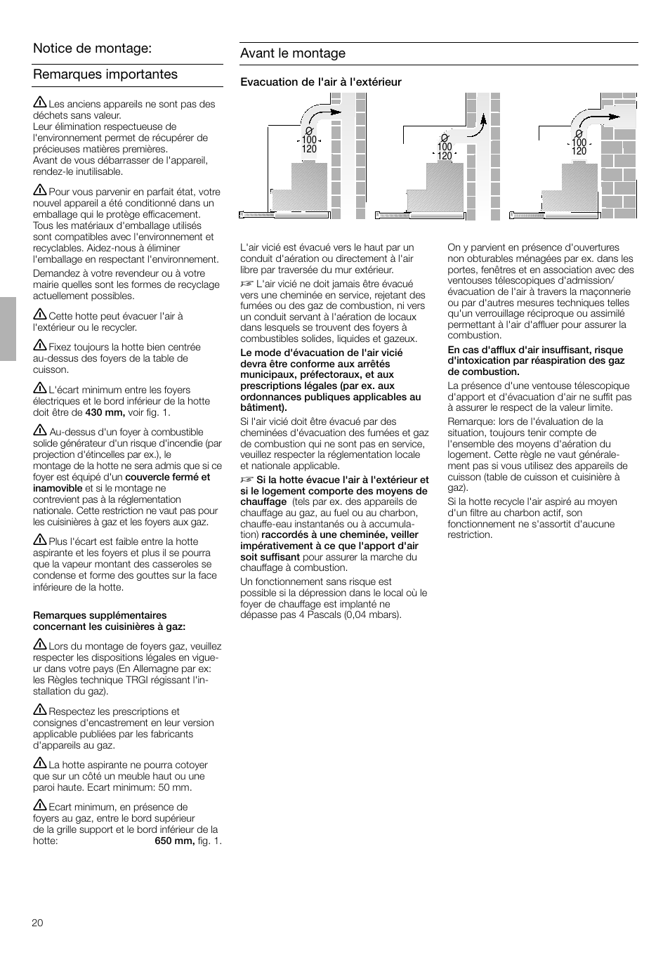 Remarques importantes notice de montage, Avant le montage | Bosch DHI645H grau-metallic Flachschirmhaube 60 cm User Manual | Page 20 / 40