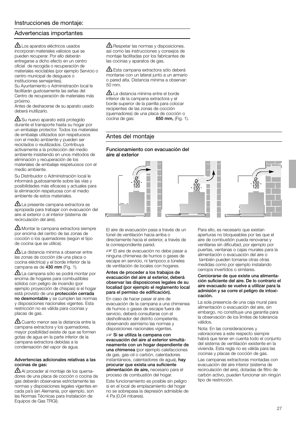 Advertencias importantes, Instrucciones de montaje, Antes del montaje | Bosch DHI645H grau-metallic Flachschirmhaube 60 cm User Manual | Page 27 / 40