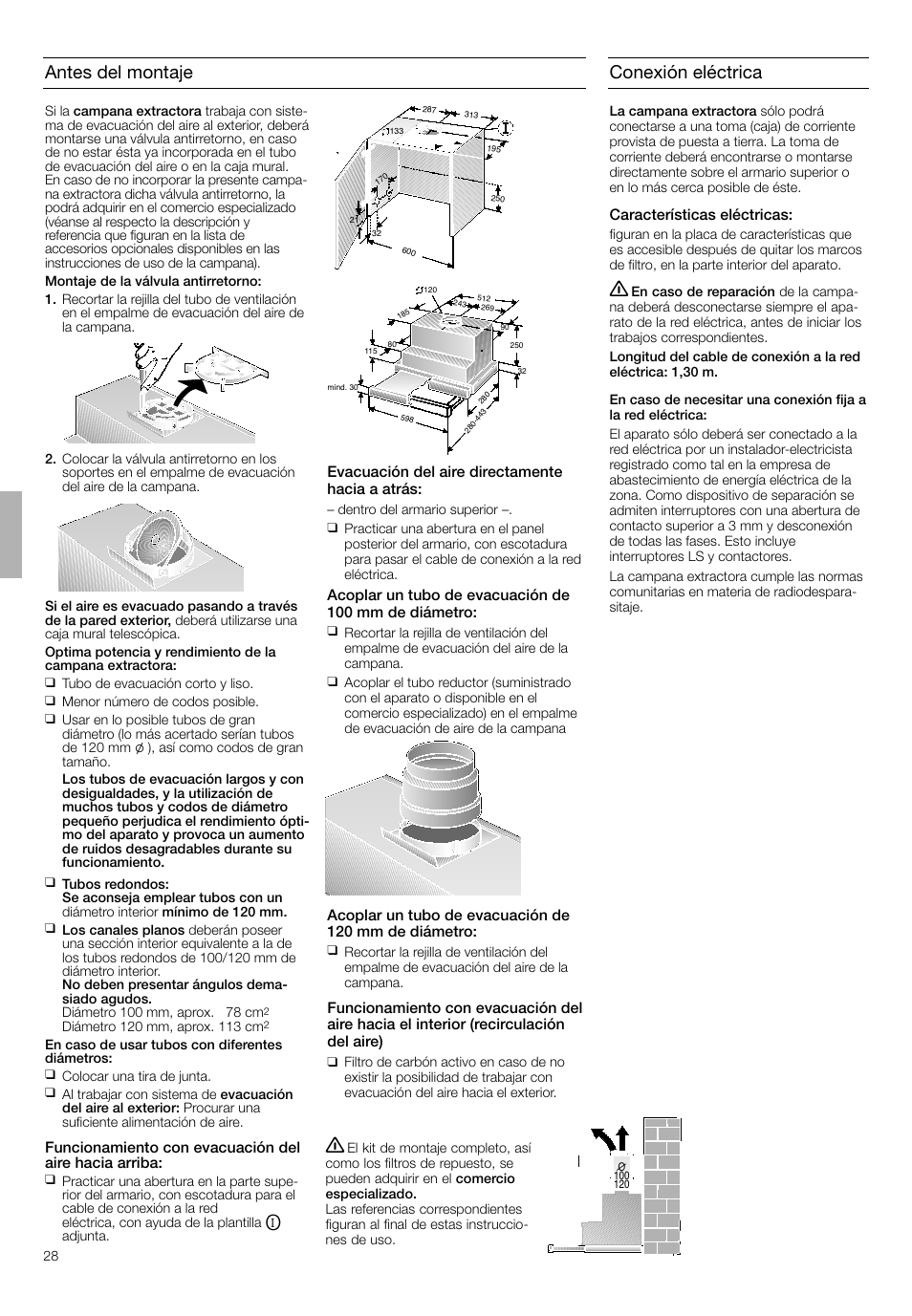 Antes del montaje, Conexión eléctrica | Bosch DHI645H grau-metallic Flachschirmhaube 60 cm User Manual | Page 28 / 40